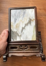 schoener antiker chinesischer Tischparavent mit Steinplatte