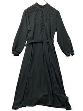 Frankenwälder Damen Kleid Gr. 40 Schwarz Polyester Vintage Midi Langarm Gürtel