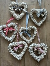  Rattanherz,Weidenherz,Glöckchen,Herz,Türkranz,Herzdeko,Rebenherzen,Shabby,weiß