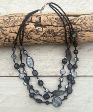 Kette Collier Perlmuttkette,Muschelkette, 3-reihig, Perlmutt schwarz anthrazit 