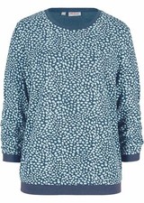 Sweatshirt 3/4 Ärmeln Gr. 36/38 Dunkelblau Bedruckt Damen Fleece-Shirt Neu