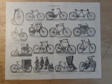 Orig.(1908) Holzstich Fahrrad Velociped Hochrad Tandem Dreirad  (B1A)