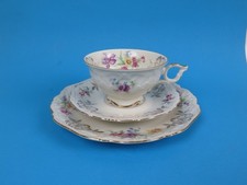 Oscar Schaller 3er Gedeck (Kuchenteller, UT, Tasse) Bavaria Elfenbein Porzellan