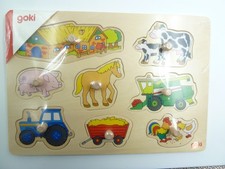 Steckpuzzle Bauernhof 1 GOKI 9-teilig bunt Holz NEU Formspiel mehrfarbig