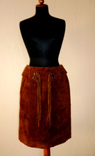 Damen Bleistift Rock Braun Velour Wildleder NEU XS S 34 36 Fransen Gürtel Fest
