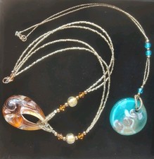  2 x Bunte  Anhänger - Murano Glass ,  Kette  925 Silber vergoldet  Murano Drop 