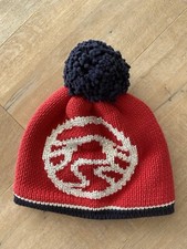 Strick-Bommel-Mütze SPORTALM KOTZBÜHEL Strasssteinchen Rot/Blau Onesize WIE NEU