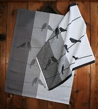 Kracht Geschirr-Küchen-Trockentuch "Zugvögel" grau Halbleinen Frottier Baumwolle