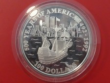 Cook Islands, 100 Dollars, 500 Jahre Amerika, 1993, 5 OZ Silber, original