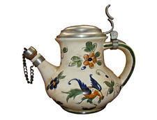Zinndeckel Weinkrug Kanne Keramik Italy Capodimonte 1896-1925