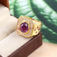Natürlich Amethyst & Rubin Edelstein Mit Vergoldet 925 Sterlingsilber Ring #233