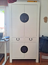 chinesischer Massivholzschrank Kleider oder Akten Schrank weiß lackiert Schloss