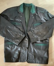 Trachten Lederblazer (Janker) dunkelbraun mit grünen Besätzen
