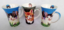 3er Set elegante Katzen Kaffeetassen, Becher, Tassen mit Katzenmotiv, Porzellan