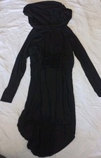 Kleid Gothic Schnürung M schwarz Kapuze Langarm Halloween 