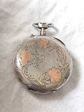 Alte Taschenuhr 800 Silber Frankreich Taschenkrebspunze Blumen Muster Rosé Grün 