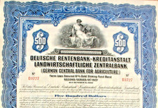 Deutsche Rentenbank Kreditanstalt $ gold bond 27 German central bank agriculture