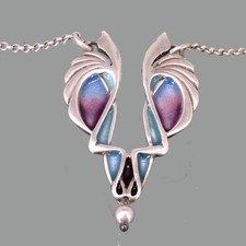 Email Silber Kette im Jugendstil ° EMAILLE ANHÄNGER STERLING SILBER England