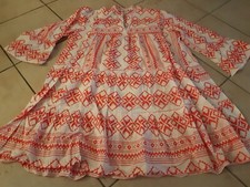 Kleid langarm Damen, knielang, A-Linie, geom. Muster, rot/weiß, S/M, Copenhagen