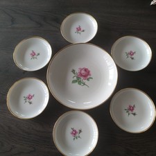 Fürstenberg Rote Rose Konfektschale und 6 Schälchen Goldrand