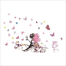 Schmetterling Blumen Mädchen Fee Wandtattoo Engel Wandsticker Wandaufkleber