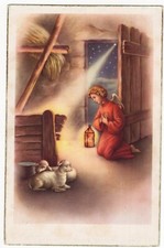 AK Weihnachten, Engel mit Laterne im Stall, Schafe