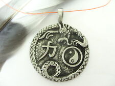 41 mm Zinn 2 Drachen Dragon Ketten Anhänger mit Öse grünen Zirkonia Auge