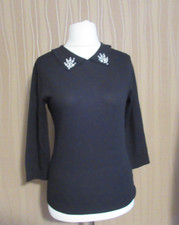 153/1  Clements Ribeiro Damen Pullover Gr.L (14/40) schwarz Merino Wolle 3/4 Arm