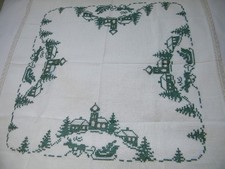 Kreuzstich Stickbild Weihnachten Tischdecke Winterdorf Handarbeit fertig dänisch