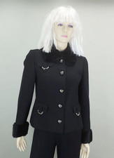 schöne und elegante 1960er jahre JACKE jobis schwarzer wollstoff und fell gr. 38