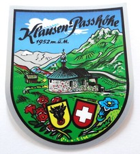 Souvenir-Aufkleber Klausenpass Höhe Kapelle Bruder Klaus Uri Schweiz Oldtimer