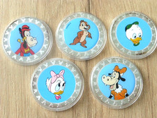 Mickey Mouse u Freunde, Konvolut Münzen in Farbe silber, Nachlass, Dachbodenfund