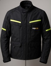 RB68 Motorradjacke schwarz/gelb aus Polyester, mit Protektoren & Reflektoren.