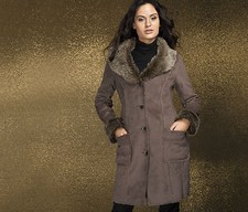 TCM Veloursleder - Optik Mantel  Gr. 36 38 40 44 46 Grau Braun weich NEU