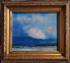 Original Ölgemälde Oil 52x45cm Meer Gewitter Wolken Impressionismus Prunkrahmen 