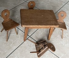 Massiv Holz Tisch 4 Stühle Puppenmöbel Esszimmerstuhl