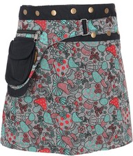 Wickelrock, kurzer Pilz Print Goa Rock, Cacheur mit Druckknöpfen - grau