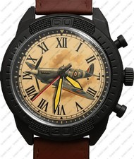 Spitfire WWII Kämpfer #3 Römischen Ziffern Armee Stil Lederarmband Armbanduhr