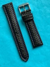 Eichmüller Lederband Carbonlook  20 mm schwarz mit blauer  Naht Uhrband