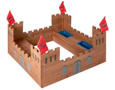 PLAYTIVE Sandkasten Ritterburg aus Vollholz mit Bodenvlies 113 x 70 x 113 cm