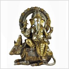 Ganesha auf Ratte sitzend Messing 40cm 13kg Nepal versilbert Shiva Krishna Glück