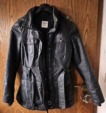 Esprit Winter Jacke mit Kapuze anthrazit grau Leder Look Upcycling Gr. 38 Damen