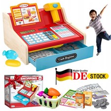 Lebensmittel Kinder Holz Kasse mit Scanner Kaufladen Spielkasse Kaufmannsladen