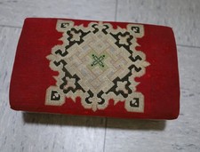 Historismus Holz Fußbank mit Gobelin Stickerei, 42 x 26 x 18 cm  VH