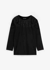 Shirt mit Stickerei Gr. 44/46 Schwarz Damenshirt Top Bluse Tunika Oberteil Neu