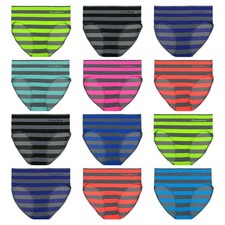 12er Pack Damen Slip Microfaser gestreift Farben Unterwäsche Unterhose Hüftslips