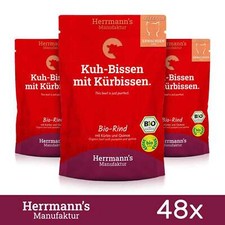 48 x Herrmanns Katzenfutter Bio Rind mit Kürbis und Quinoa Tiernahrung 100Gr