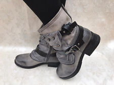 Damen Stiefeletten Gr. 38  Grau Nieten Boots Biker NEU ST94