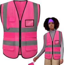 Warnweste Pink mit Taschen und