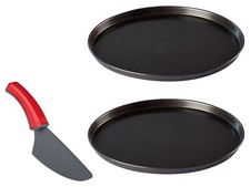 3er Set Pizzablech Pizzaform Backblech pfanne (Ø 29 Cm) + Pizza Schneider Heber